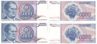 Jugoslawien 5000 Dinara 2 folgende Serien Nr. , Lot 2 Stück Banknoten, Josip Broz Tito -