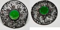 Silberschmuck 925er Silber Jugendstil Brosche in Silber Mit Großem Chrysopras -