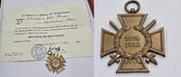 Deutsches Reich Deutschland 1. Weltkrieg Militaria Orden Ehrenzeichen Ehrenkreuz für Frontkämpfer mit Urkunde -