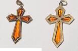 Antik Schmuck Kreuz Anhänger mit Bernsteinfarbenen Stein -
