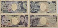 Japan 1000, 5000 Yen 2004-2011, 2004-2014 Banknoten 2 St&uuml;ck lot III 24,00 EUR  + 6,00 EUR frais d'envoi