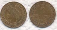Frankreich 2 Centimes Cereskopf, Prägung A Paris Cérès III REPUBLIC -