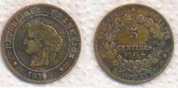 Frankreich 5 Centimes Cereskopf, Prägung A Paris Cérès III REPUBLIC -