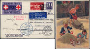 Briefmarken Schweiz 1937 Zürich Sion Flugmeeting Bundesfeier-Postkarte Garden City USA / 573 -