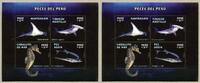 Briefmarken Peru Block Fische Rochen Hai Seepferdchen Hornhecht Shark MNH -