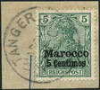 Briefmarken 1903 DP Marokko Michel 8 II Germania Briefstück ° Tanger Tadellos / 47