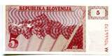 Slowenien. 5 Tolarjev (1990), Geldschein, Banknote, SPL