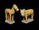 Asian art Pair of Chinese Sancai glazed Tomb pottery figures of Horse & Cow -