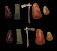 Ancient art Set of 5 mini axes and axe amulets in silver, bronze and carnelian -