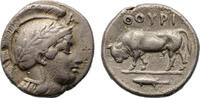 Ancient coins Greek coins: High quality LUCANIA - Thurium AR silver triobol, 443-400 BC -