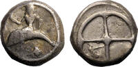 Ancient coins Greek coins: Tarent, Early AR silver didrachm / Nomos wheel series, 480-470 BC. - attractive! -