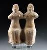 Ancient art Intact Greek terracotta figural group of seated females 4th. cent. BC -
