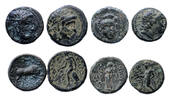 Ancient coins Greek coins: Seleucid lot, incl. Antiochus I Soter portrait bronze and others, 4 coins! -