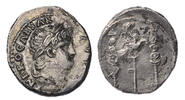 Ancient coins Roman Imperial: Nero. AD 54-68. AR silver Denarius, Legionary eagle between two standards -