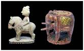 Asian art Pair of lovely old Indian Chess pieces, Elephant and horse /rider -