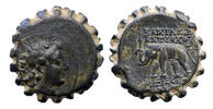Ancient coins SELEUKID EMPIRE. Antiochos VI Dionysos. 144-142 BC. Serrate AE 23.5mm w Elephant EF -