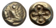 Ancient coins IONIA, Miletos. Circa 600-550 BC. EL (Gold and silver) Hemihekte - 1/12th Stater R! -
