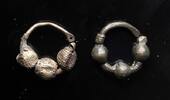 Ancient art Pair of heavy silver / bronze temple rings, Viking period, 800-1000 AD -