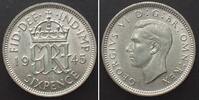 England GREAT BRITAIN 1945 Sixpence GEORGE VI silver UNC!!! -