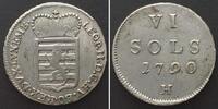 Haus Habsburg LUXEMBOURG. 6 Sols 1790 H, LEOPOLD II, silver, XF! -