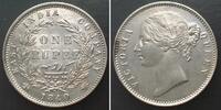 Indien Britisch BRITISH INDIA Rupee 1840 (c), WW raised, 29 berries, VICTORIA, silver, UNC!!! -