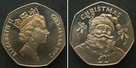 Gibraltar GIBRALTAR 50 Pence 1992 Santa CHRISTMAS Cu-Ni BU -