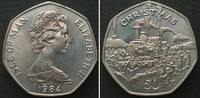 Insel Man ISLE OF MAN 50 Pence 1984 AA Train CHRISTMAS Cu-Ni UNC -