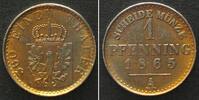 Preussen Germany PRUSSIA Pattern 1 Pfennig 1865 A WILHELM I nickel AU -