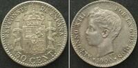 Spanien SPAIN 50 Centimos 1900 (00) SM-V, ALFONSO XIII, silver UNC! -