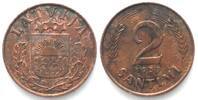 Lettland LATVIA 2 Santimi 1939, never placed in circulation, bronze, SCARCE! AU -