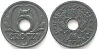 Polen POLAND. 5 Groszy 1939 GERMAN OCCUPATION zinc AU! -