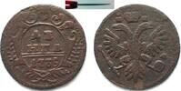 Russland RUSSIA Denga 1735 ANNA - THIN FLAN ERROR 0.9mm - copper VF VERY RARE! -