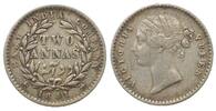 Indien Britisch BRITISH INDIA 2 Annas 1841 (b) Bombay VICTORIA silver VF-XF -
