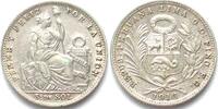 Peru PERU 1/5 Sol 1916 FG silver Prooflike early strike! -