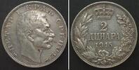 Serbien SERBIA 2 Dinara 1915, PETAR I, silver AU! -