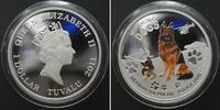 Tuvalu TUVALU. 1 Dollar 2011 German Shepherd WORKING DOGS silver, 1 oz, colored, Proof -