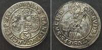 Salzburg, Erzbistum Austria SALZBURG. 3 Kreuzer 1681, MAXIMILIAN GANDOLPH, silver XF -