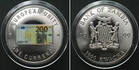 Sambia ZAMBIA 1000 Kwacha 1999, 200 EURO NOTE, Cu-Ni Proof -