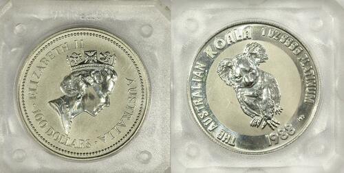 Australien 100 Dollars 1988 Koala- Platine FDC