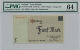  1940 Poland 5 Mark 1940 - orange serial number - PMG 64 - cardboard paper 