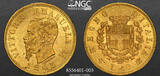 ITALY Gold 10 Lire 1863T BN Victor Emanuel II. NGC MS 62