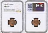AUSTRIA 1 Kreuzer 1885 Francis Joseph I. Copper Kreuzer Coin. NGC MS65 RB