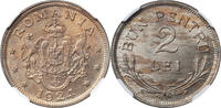 ROMANIA 2 Lei Ferdinand I. Brussels mint. -