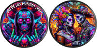 Mexiko  Dia De Los Muertos Cyberpunk Silver Coin 1oz 2023 Black Ruthenium Color Uncirculated + color