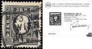 Österreich 1858 o - 3 Kreuzer - Freimarke, Kaiserkopf nach links, Type II c, mit Attest: Dr. Ferchenbauer -