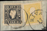 Österreich 1858 auf Briefstück - 2 und 3 Kreuzer - Freimarke, Kaiserkopf nach links, Type II a und Type I az. -