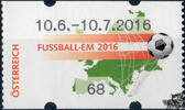 Österreich 2016 Automatenmarke ** - € 0,68 - Europakarte, Fußball: 10.06.2016 -