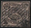 Braunschweig Nr. 8 a - 3 Silbergr., schwarz auf rosaweiß, kl. Mängel, gepr. G. Lange -