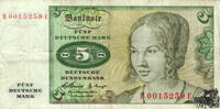   5 Mark 1960 - Deutschland - sch&ouml;n  9,00 EUR  + 10,00 EUR frais d'envoi