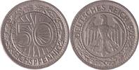 Deutschland/ Weimarer Republik 50 Reichspfennig Wertzahl auf Guilloche im Eichenkranz -